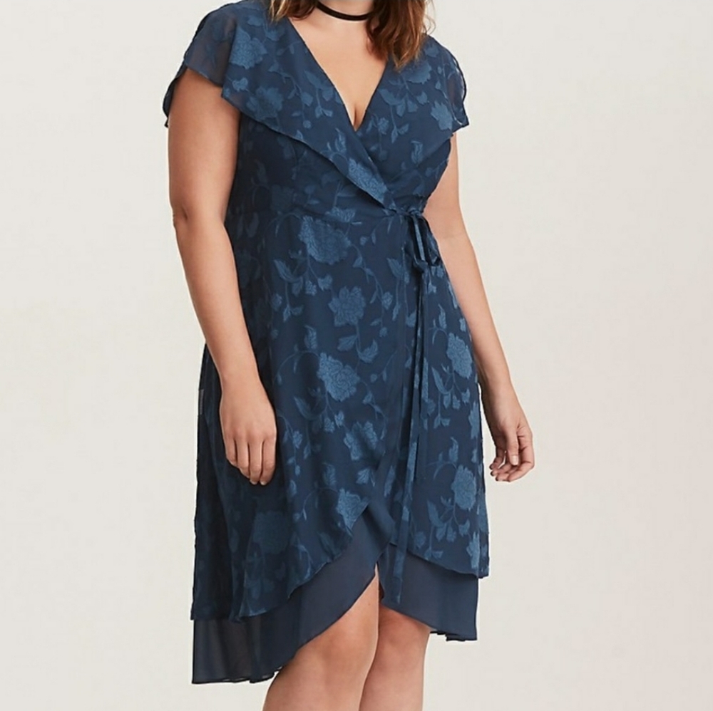 Torrid DRESS 4X Teal Wrap Midi Textured Chiffon
